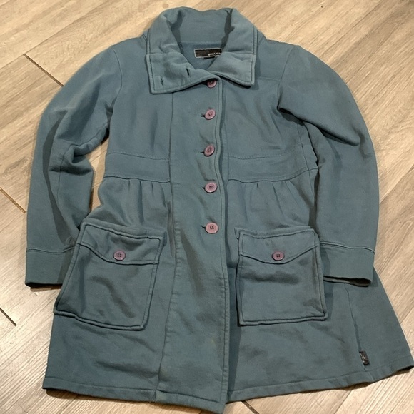 Prana Teal Blu/Green 100% cotton French Terry Long Sleeve Jacket size S - Picture 7 of 11